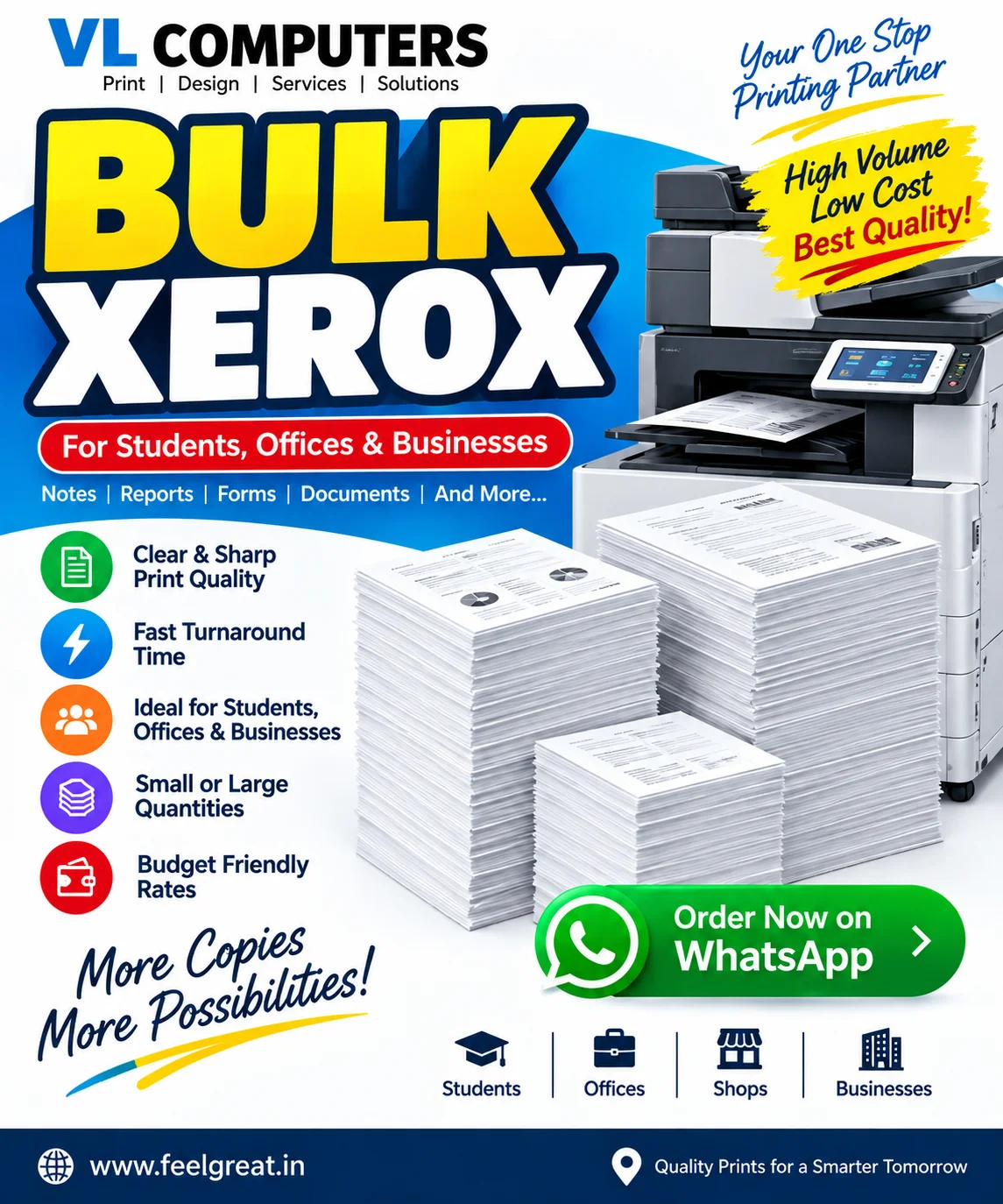 Bulk Xerox Printing — VL COMPUTERS Commercial Services